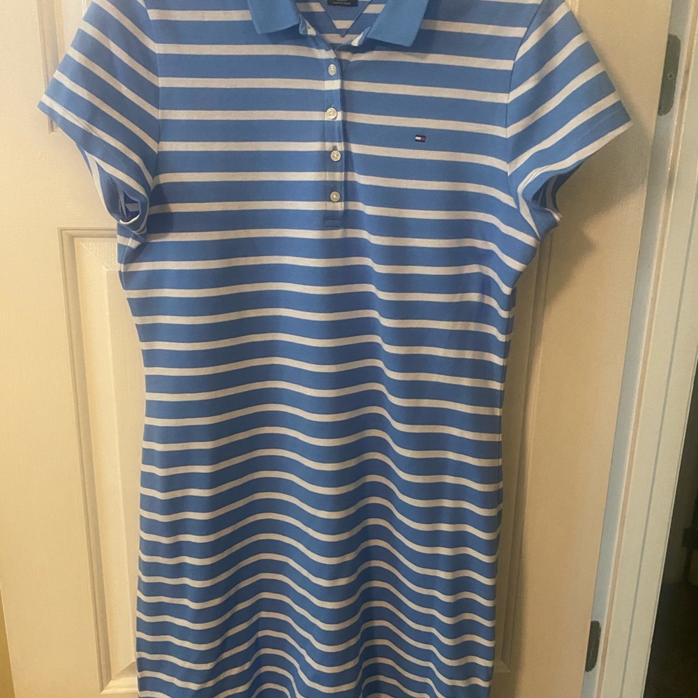 Tommy Hilfiger Light Blue and White Polo Fitted Dress